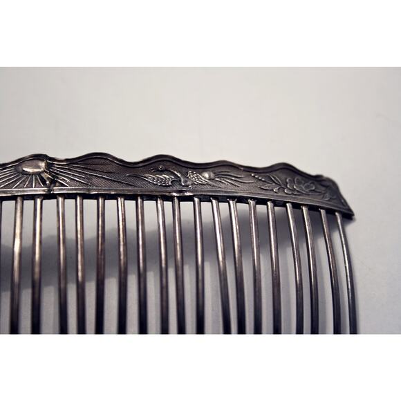 Pair of Antique Qing Dynasty Sterling Silver Crane Combs main image 6